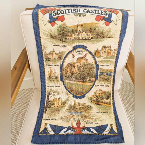 VTG 100% Cotton Scottish Castles Tea Towel Kitchen Dish Cloth Made in Britain - Picture 2 of 12